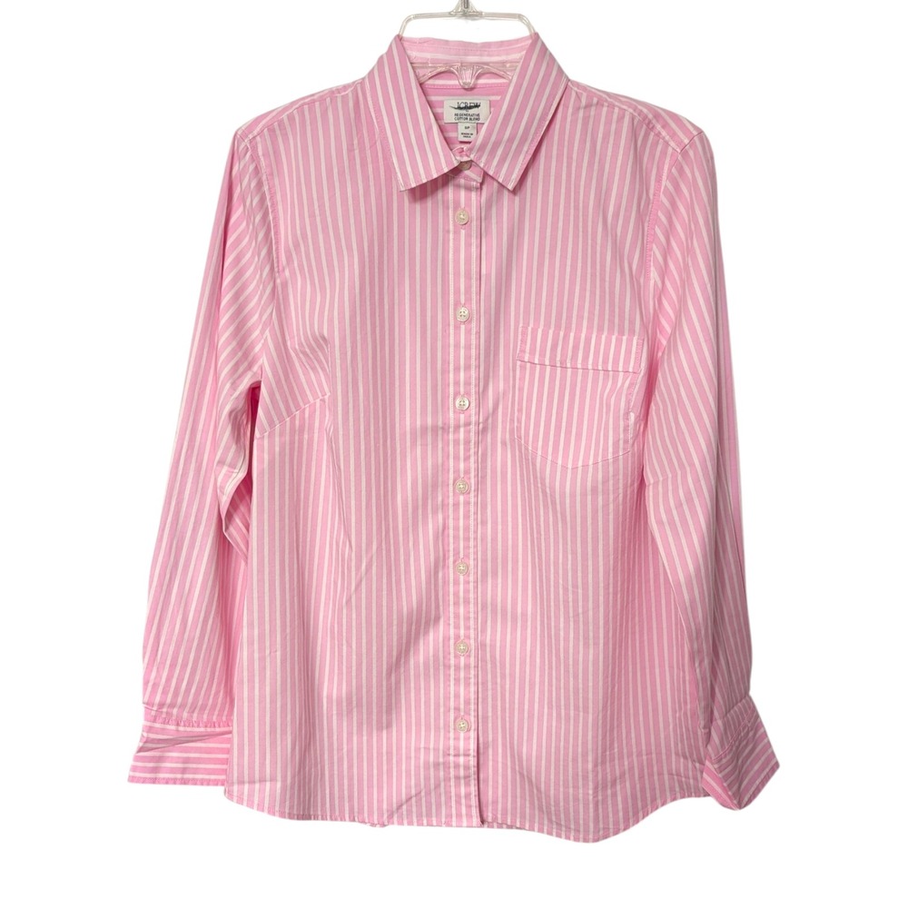 J.Crew‎ Pink White Striped Regenerative Cotton Blend Button Down Shirt Top SP